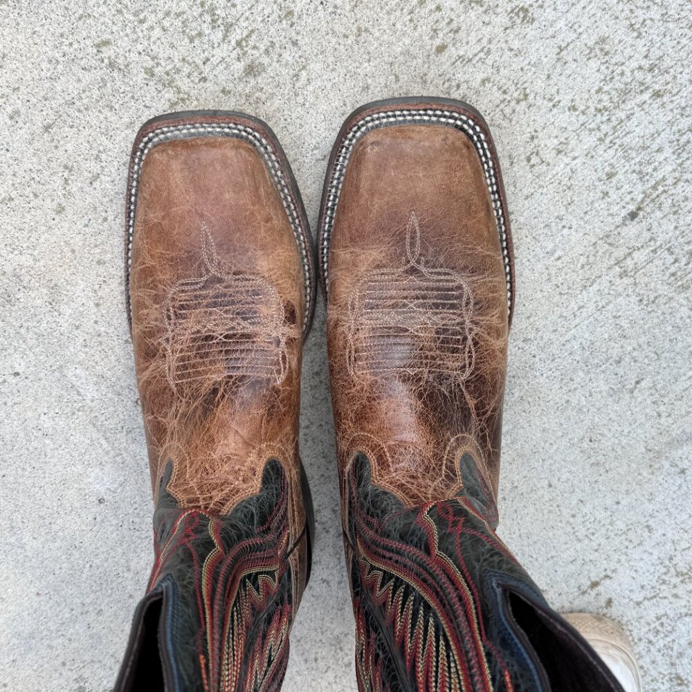 Ariat Mens Leather Cowboy Work Boots 12 Square Toe Western Rancher ATS 10016280 - Picture 9 of 16